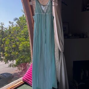 Light Aqua Women's Maxi Sleep Gown with Lace Trim